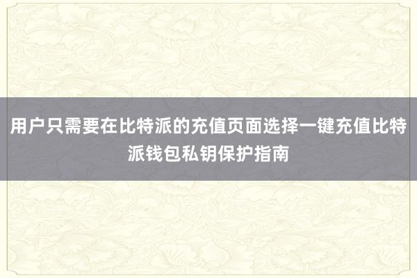 用户只需要在比特派的充值页面选择一键充值比特派钱包私钥保护指南