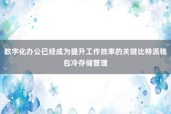 数字化办公已经成为提升工作效率的关键比特派钱包冷存储管理